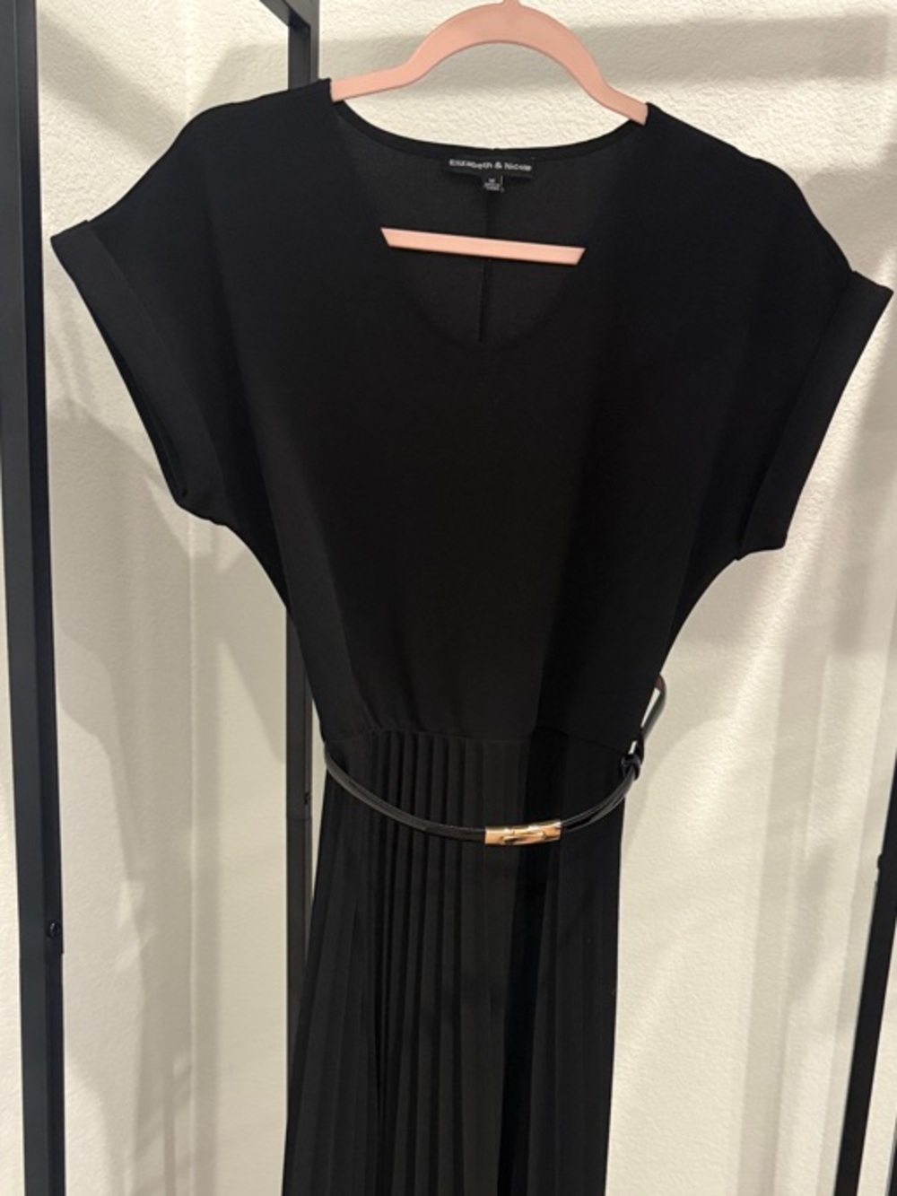 Elizabeth & Nicole Black Pleated Maxi Dress with Belt